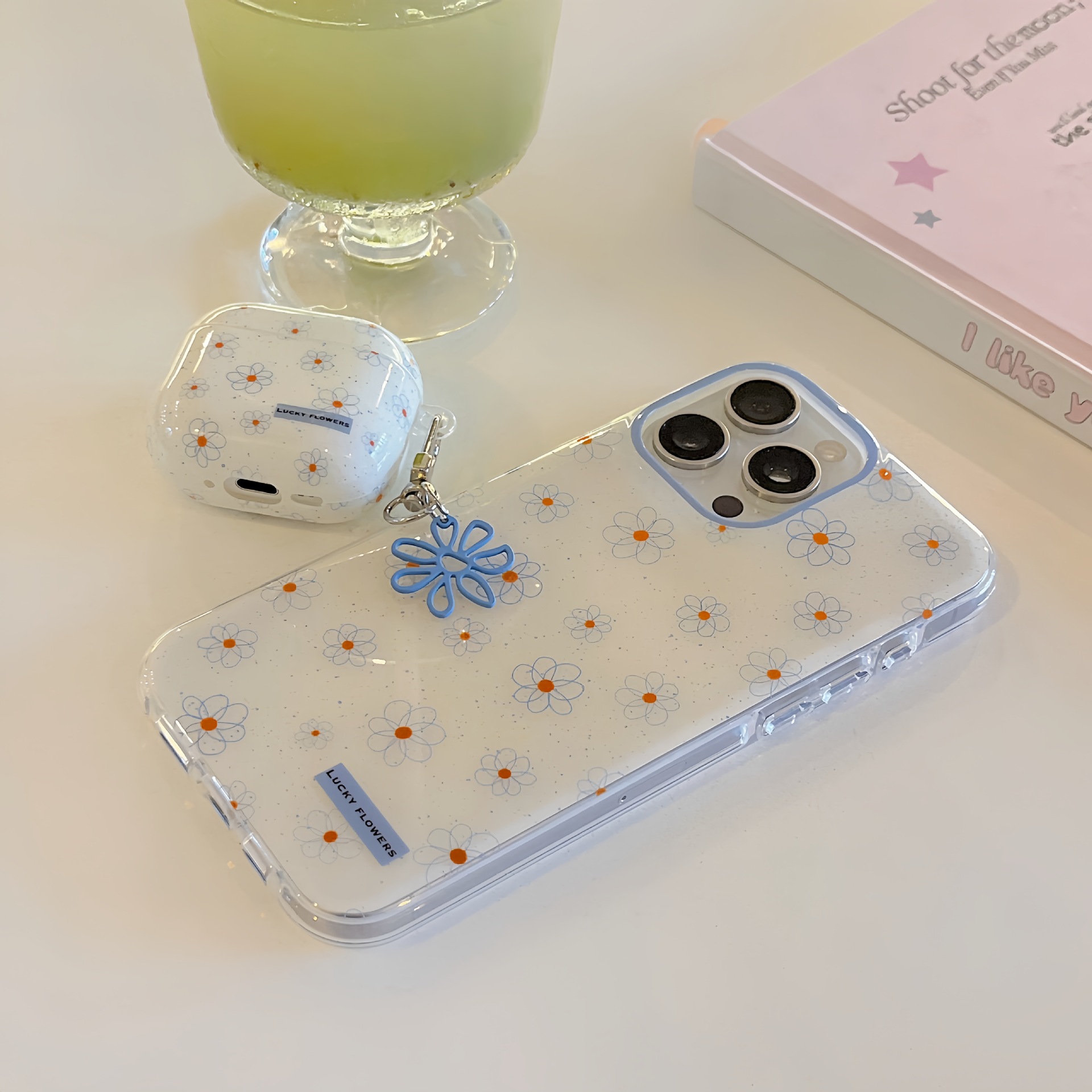 Las flores coreanas de línea azul son adecuadas para Apple 16proMax funda para teléfono móvil 15Pro nicho 14/13 femenino 16P