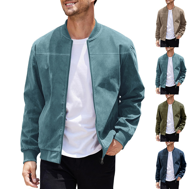Herbst wildleder einfarbig reißverschluss lässig langarm strickjacke jacke männer_voghion.com