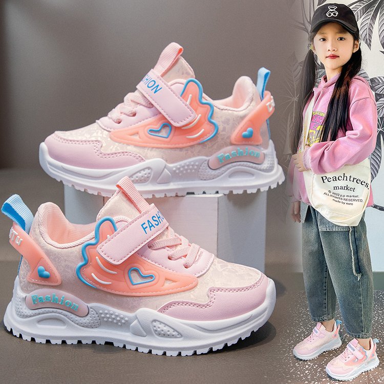 Baskets à scratch pour filles – Chaussures rétro légères style dad shoes | Maille respirante et rose tendance | Nouveauté printemps | Pointures 26 à 37_voghion.com