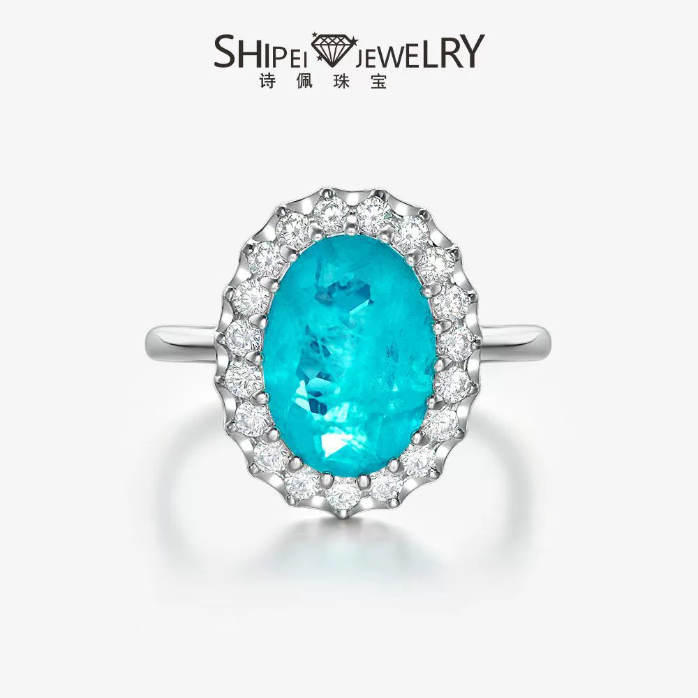 Shipei Jewelry 925 Серебро 5 карат Синтетический изумруд Параиба 10*14 Яйцеобразное кольцо с бриллиантом из высокоуглеродистого металла для женщин