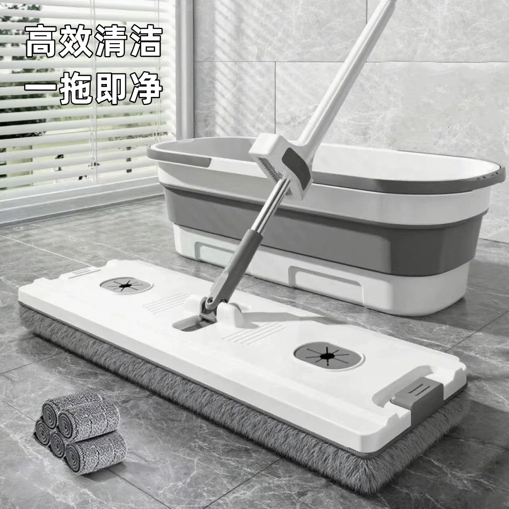 Швабра для домашнего использования, швабра для одноступенчатой ​​очистки, автоматическая обезвоживание без помощи рук, большая емкость с ведром, ленивая швабра, плоская швабра.