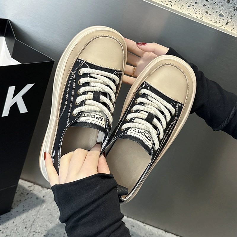 Белые туфли из воловьей кожи, Женская сетчатая красная повседневная обувь в том же стиле на толстой подошве, новинка весны 2024 года, универсальные туфли для пап с кексами, женские