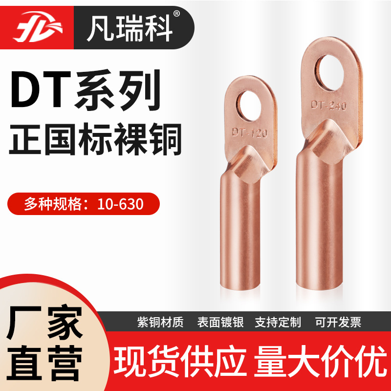 DTM堵油式铜鼻子正国标紫铜接线端子铜线耳纯国标镀锡电缆接头DT