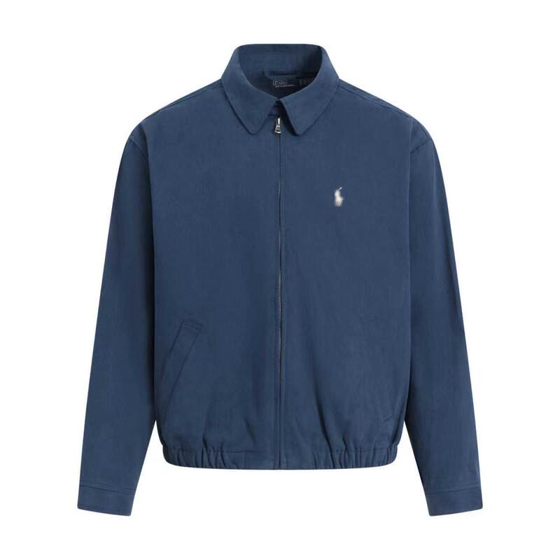 Cross-Border Autumn Rl Classic Pony Embroidered Lapel Men's Pure Cotton Jacket Solid Color Casual Business Versatile Style