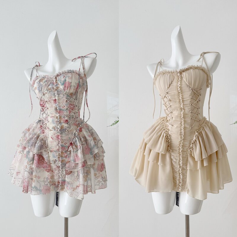 Temple of Your Past in Lazy London: Artful Girl Heavy-Printed Fishbone Waist Ruffle Dress 2026