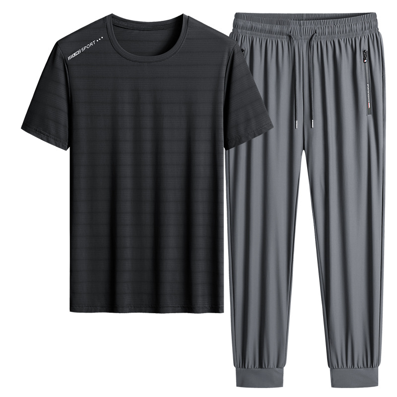M - 8X set de hielo de verano camiseta hombre papá manga corta juego deportivo de mediana edad secado rápido juego de dos piezas