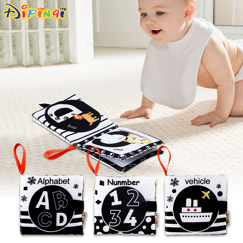 Nuevo libro de tela de bebé blanco y negro digital cognitiva anillando papel de los niños de Enseñanza Temprana a prueba de lágrimas libro de tela