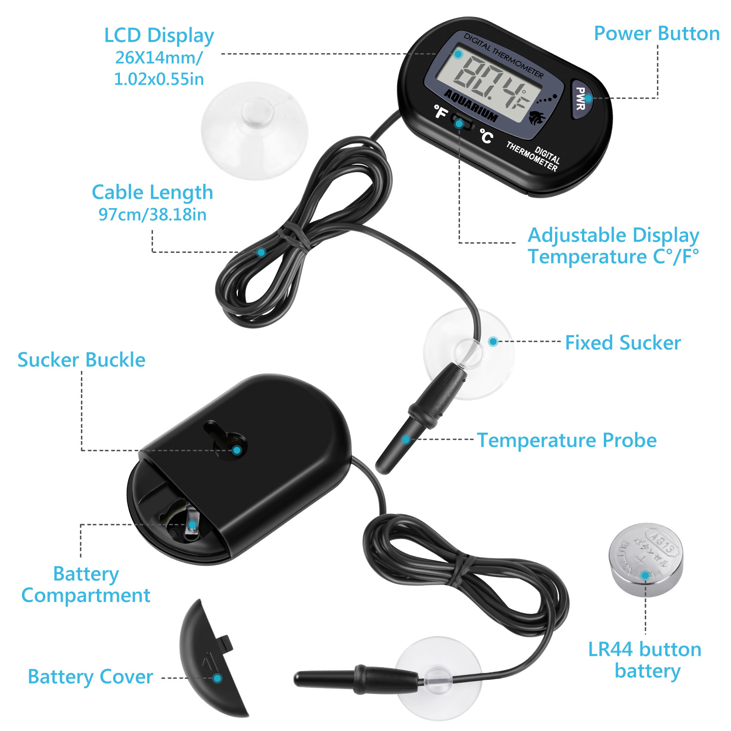 Fish tank thermometer reptile turtle diving pet boxes with probe defense. Waterwater box electronic thermometer ST-3 2