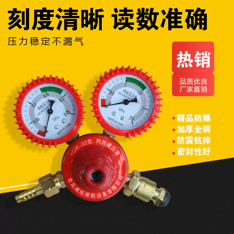 YQW-02型丙烷减压器青岛威旺抗震丙烷表气瓶减压阀可调抗震防震