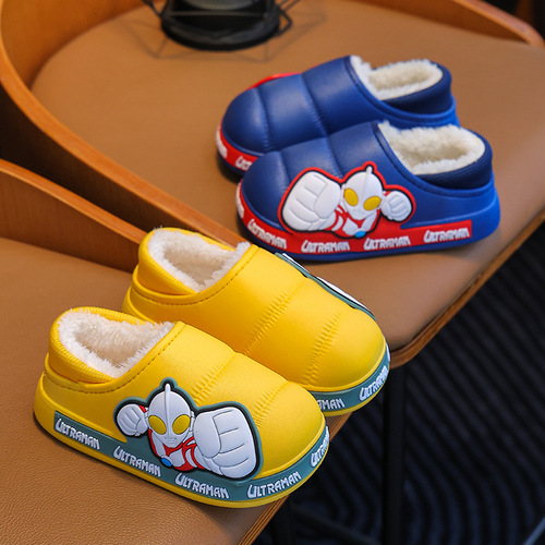 Ultraman winter children's bag-heeled cotton shoes for boys and girls waterproof outer wear for large, medium and small children warm baby cotton slippers