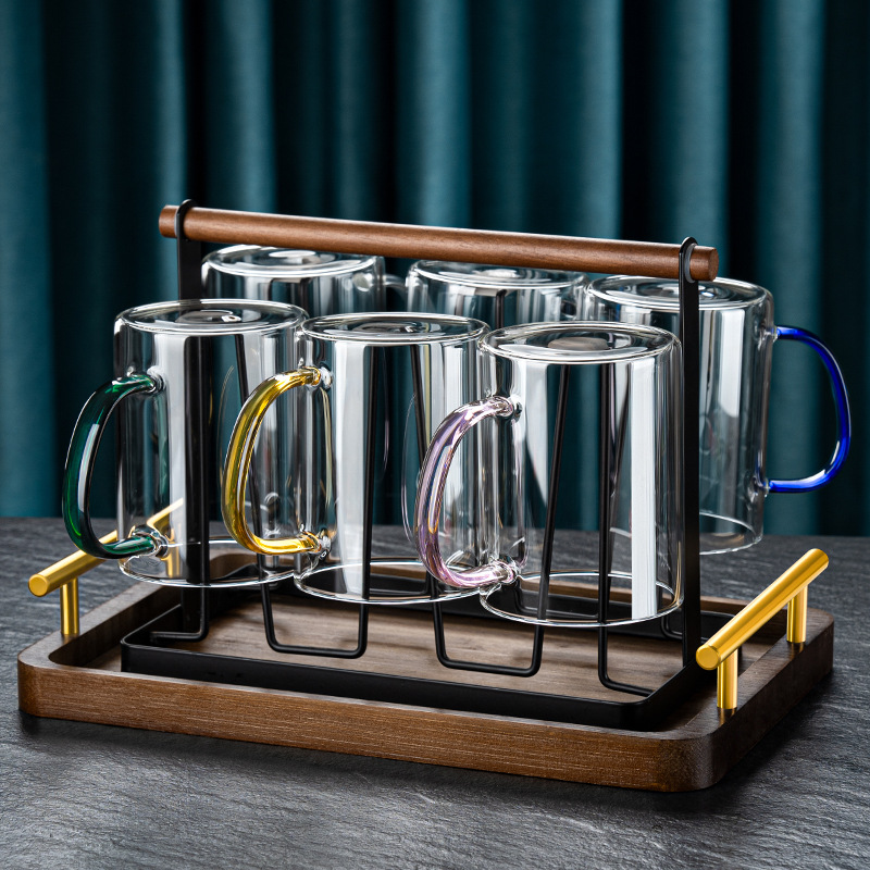 Taza de vidrio de alta sensación resistente al calor simple taza de leche taza de agua para beber taza de té verde sala de estar hogar set de agua