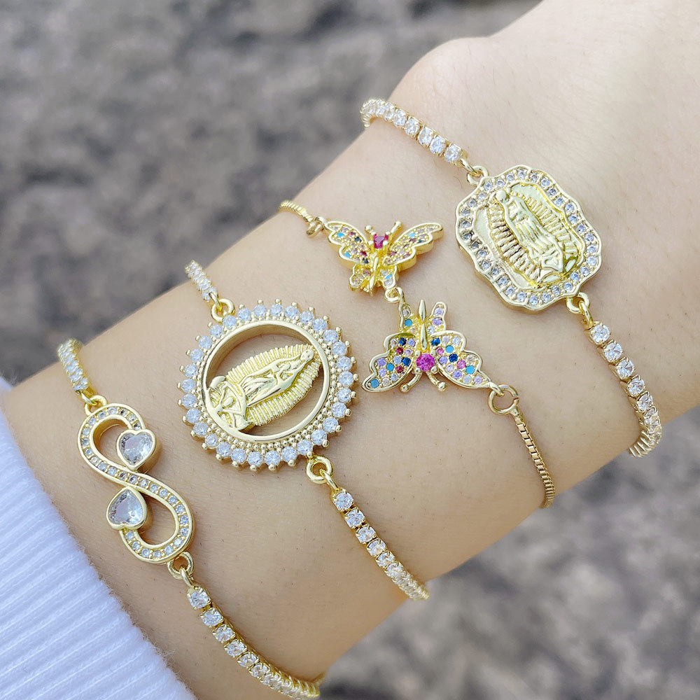 fashion simple butterfly geometric inlaid zircon copper bracelet