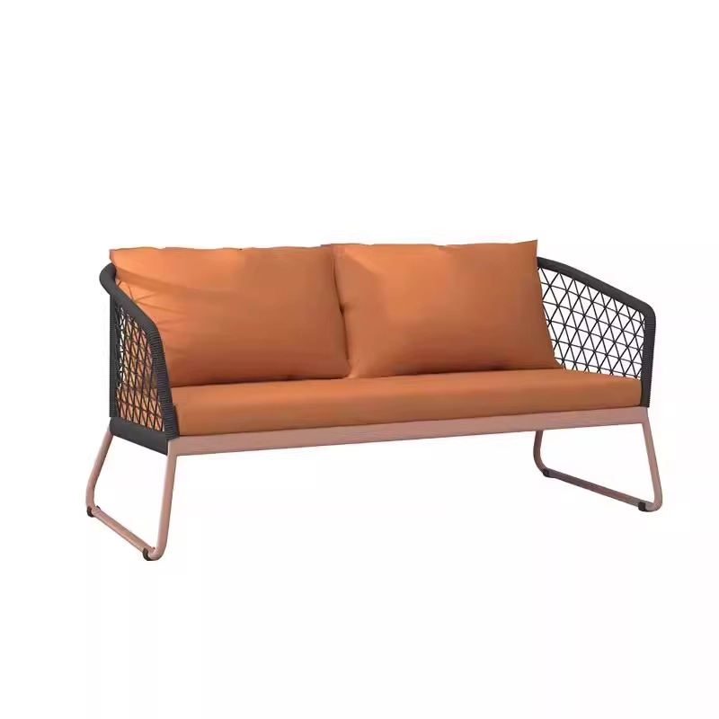 Sofá nórdico de teca al aire libre combinación de villa balcón al aire libre silla de caña ocio jardín al aire libre cuerda tejida muebles de madera maciza