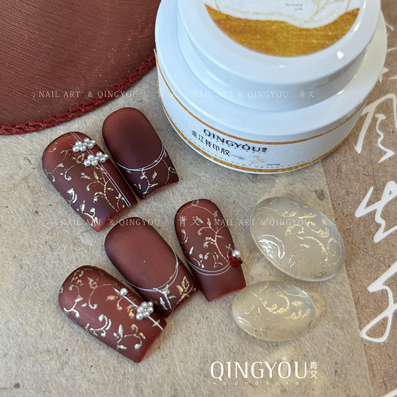 Nail art bronzing transfer glue golden caramel phototherapy nail polish glue Japanese filling batch transfer silver seal special