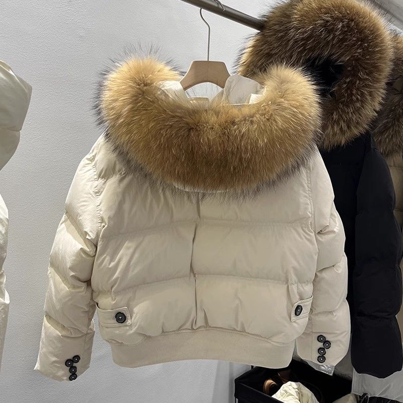 大毛领工装羽绒服女加厚短款2025冬季新款东大门宽松小个子外套潮|undefined