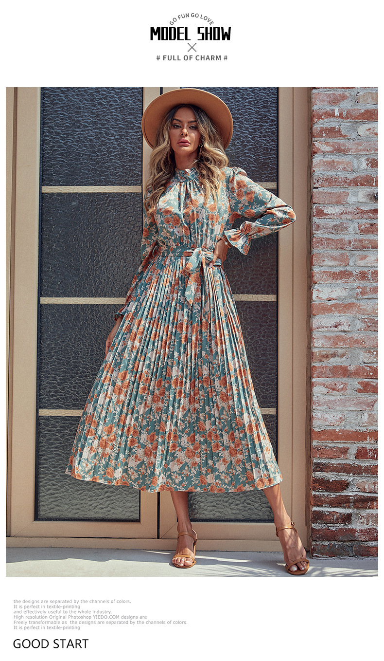 New Fashionable Women's Autumn and Winter Printed Maxi Dress