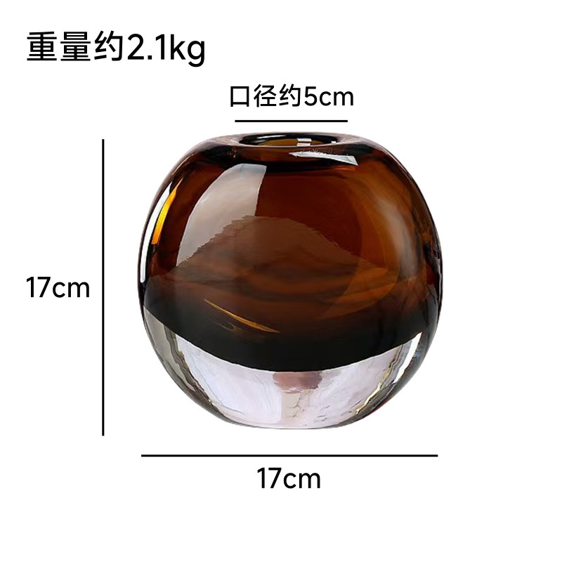 Florero de vidrio de color caramelo creativo de lujo ligero, decoración de salón artesanal, mesa de comedor, decoración de vidrio, decoración de casa modelo, arreglo floral