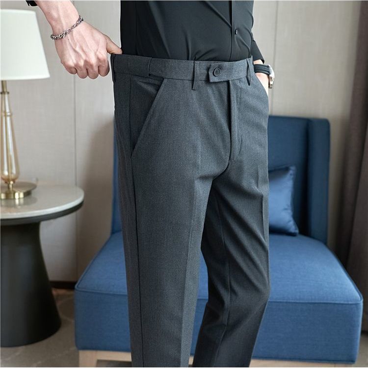 Cross-border autumn and winter men's dress pants, versatile, slim fit, elastic waist, solid color, casual, Instagram-worthy, leg-lengthening, wrinkle-free.