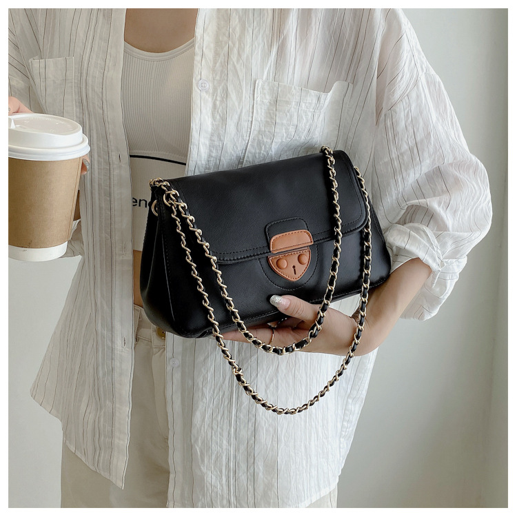 Nihaojewelry Wholesale Accessories Soft Leather Splicing Chain One-shoulder Messenger Small Square Bag display picture 12