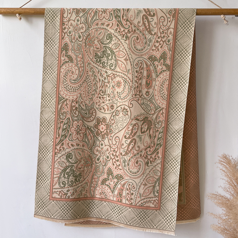 2023 europeo y americano elegante todo partido bufanda de alto grado floral impreso bufanda Otoño e Invierno Cachemira-como moda Commuter chal