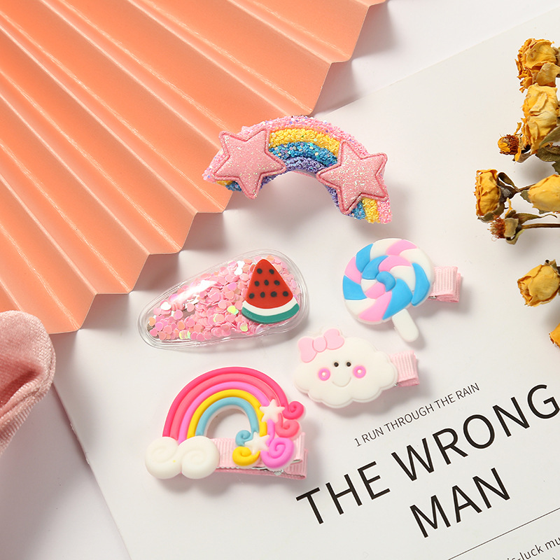 批发新款七彩可爱一字夹可爱风扎头小水果头饰糖果色优雅刘海夹|ms