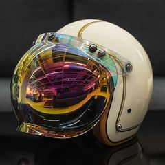 レトロハーフヘルモットオートバイヘルメット男性と女性のためのペダル電気自動車スリークォーターインチオートバイヘルメットバブルミラーオールシーズン