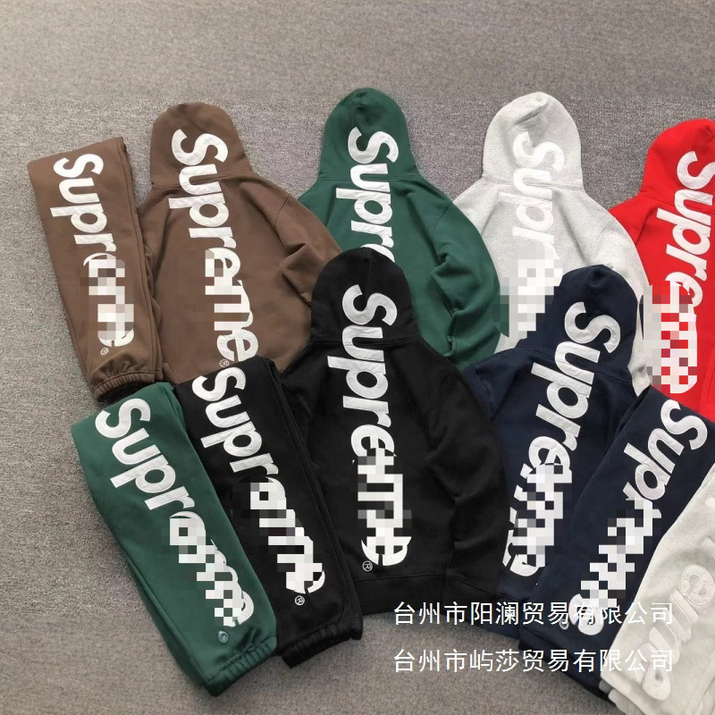 25Fw Supreme Patch Big Logo Embroidered Fleece-Lined Heavyweight Hooded Sweatshirt for Men Autumn and Winter Wholesale