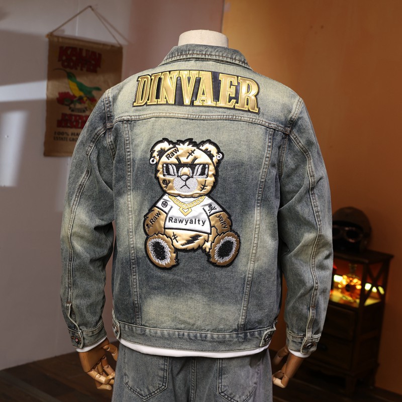 Bear Tide bordado chaqueta de vaquero hombre otoño invierno nuevo suelto con solapa casuales chaqueta de locomotora