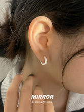 925銀針方條拉絲耳圈女耳環耳飾小眾設計ins風學生韓國耳釘