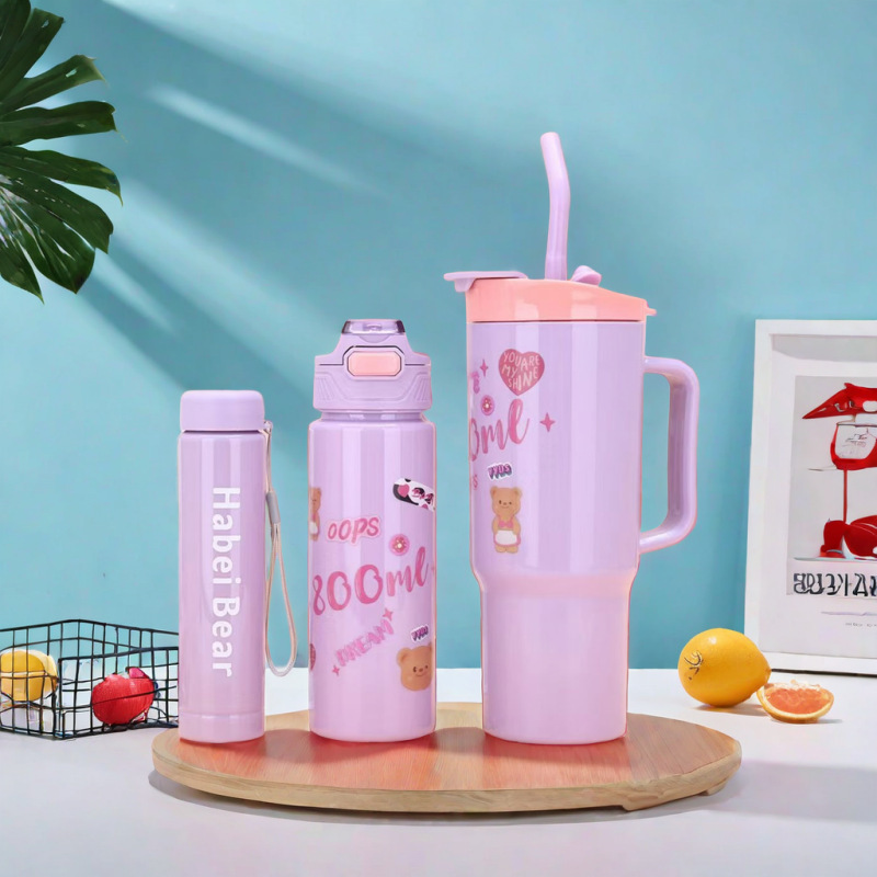 Taza de plástico transfronteriza de tres piezas Taza de automóvil de 40oz Taza de hielo de gran capacidad Mango portátil Taza de café con pajita