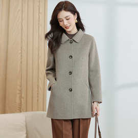 高品质舒适减龄小个子中年女秋冬新款赫本风毛呢外套双面羊绒大衣