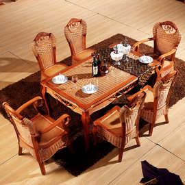 藤木餐椅 长方形藤木餐桌 1.5M藤编餐台 藤餐桌 长方形藤餐桌