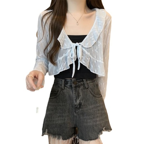 Summer new style ruffled lace sun protection cardigan feminine holiday style small shawl blouse thin jacket