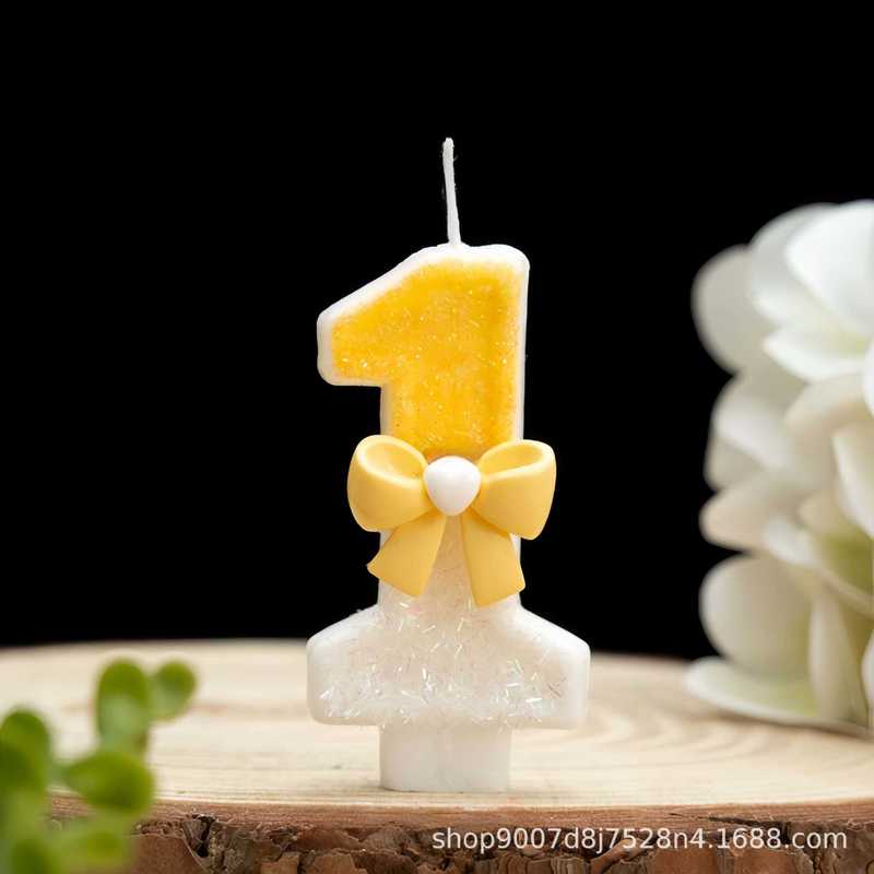 新しい黄色の蝶結びの誕生日ケーキのプラグインdiyデジタルキャンドルのクロスボーダー電気商はアマゾンを販売しています。|undefined