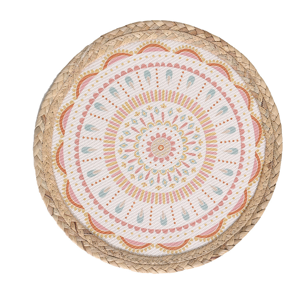 Otoño nuevo colorido impreso ronda Western placemat algodón hilo tejido agua hierba costura luz lujo al aire libre ronda placemat