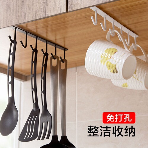 T kitchen iron traceless hook punch-free storage hanger multi-functional cabinet six-row hook metal hook