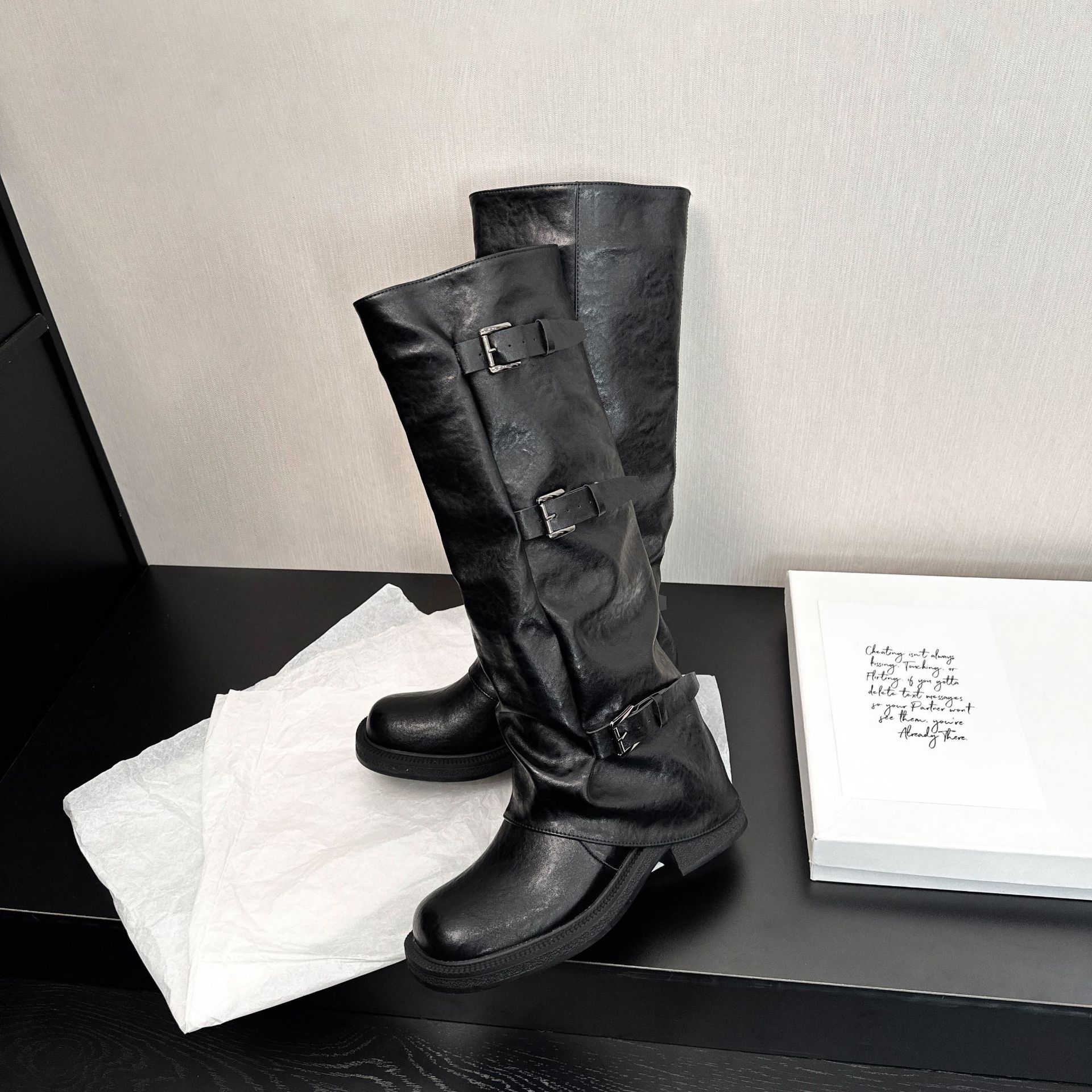 Botas Altas de Caballero para Mujer de 8 cm, Superfibra y Caucho, Con Aumento, Suela Gruesa, para Otoño e Invierno