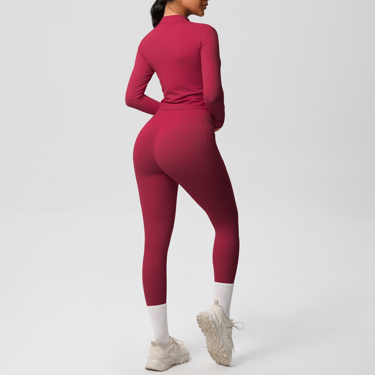 Sport Style Solid Color Nylon Spandex Zip Collar Tracksuit Coat Sweatpants display picture 64