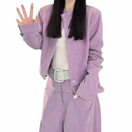 美式复古立领灯芯绒短款夹克外套女装2025款时尚洋气减龄休闲套装