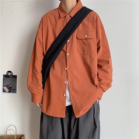 Men's Long-Sleeve Shirt Spring and Autumn Korean Version Casual Trendy Versatile Hong Kong Style Japanese Style Inner Layer Base Shirt Student Collar Youkang