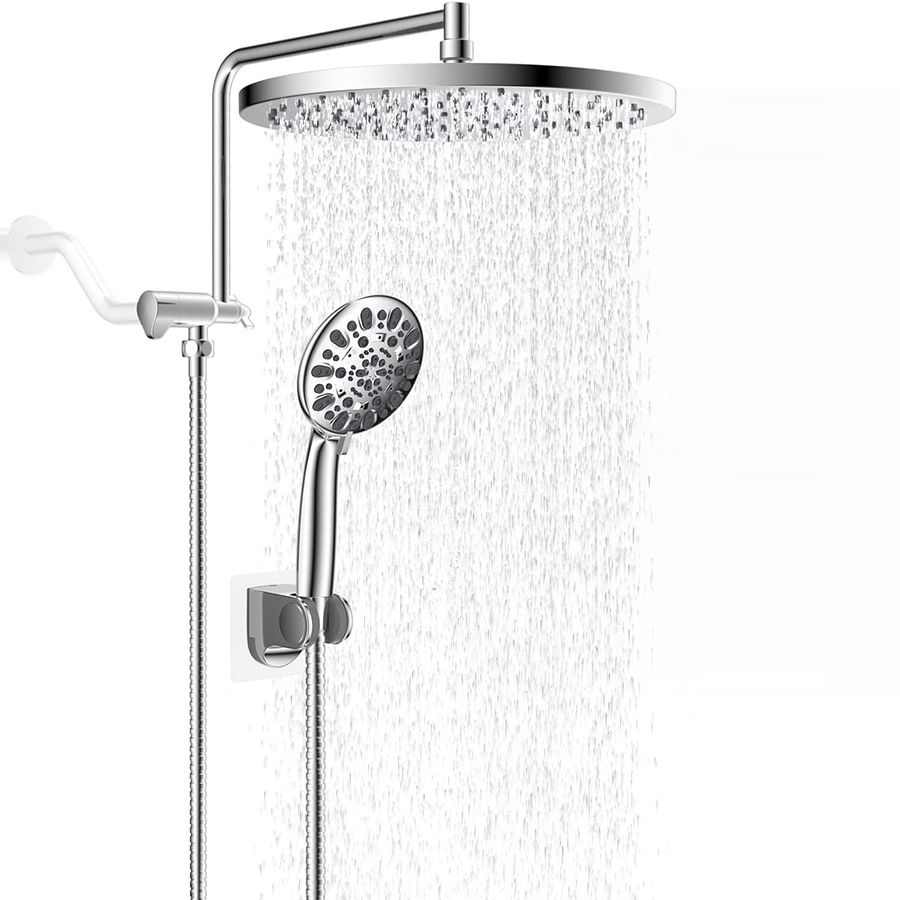 Nueva patente de 12 pulgadas Brazo de ducha americano con válvula de cuchara de cobre integrado brazo de extensión de acero inoxidable ángulo ajustable