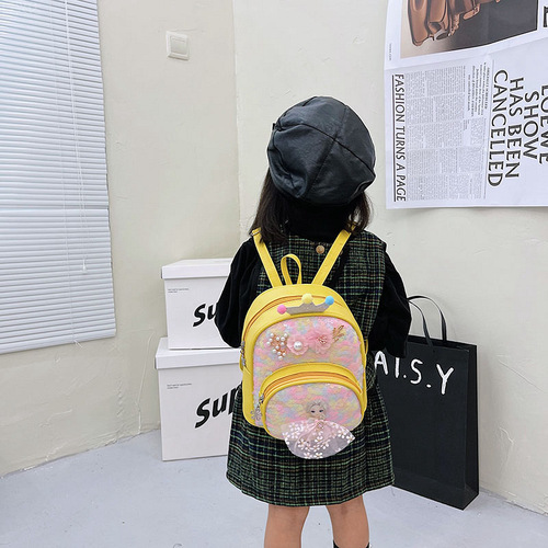 Kindergarten children's backpack mini pu princess sequined shoulder backpack children's accessories bag cartoon school bag wholesale