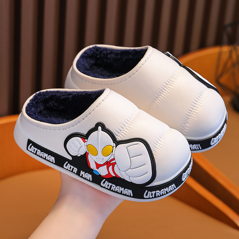 Ultraman Winter Zapatillas de algodón para niños antideslizantes impermeables con forro polar cálido para niños en casa