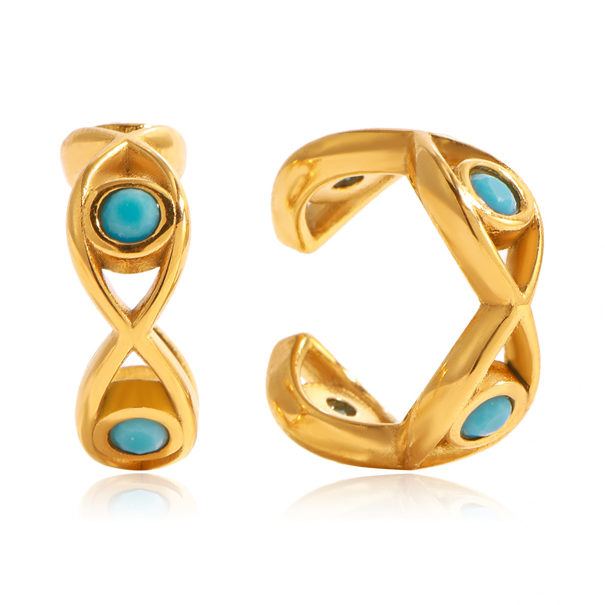 Wanxing azul turquesa diablo ojo orejas clips para mujeres retro europeo y americano sin agujeros de diseño de orejas orejas orejas de acero de titanio de oro 18K