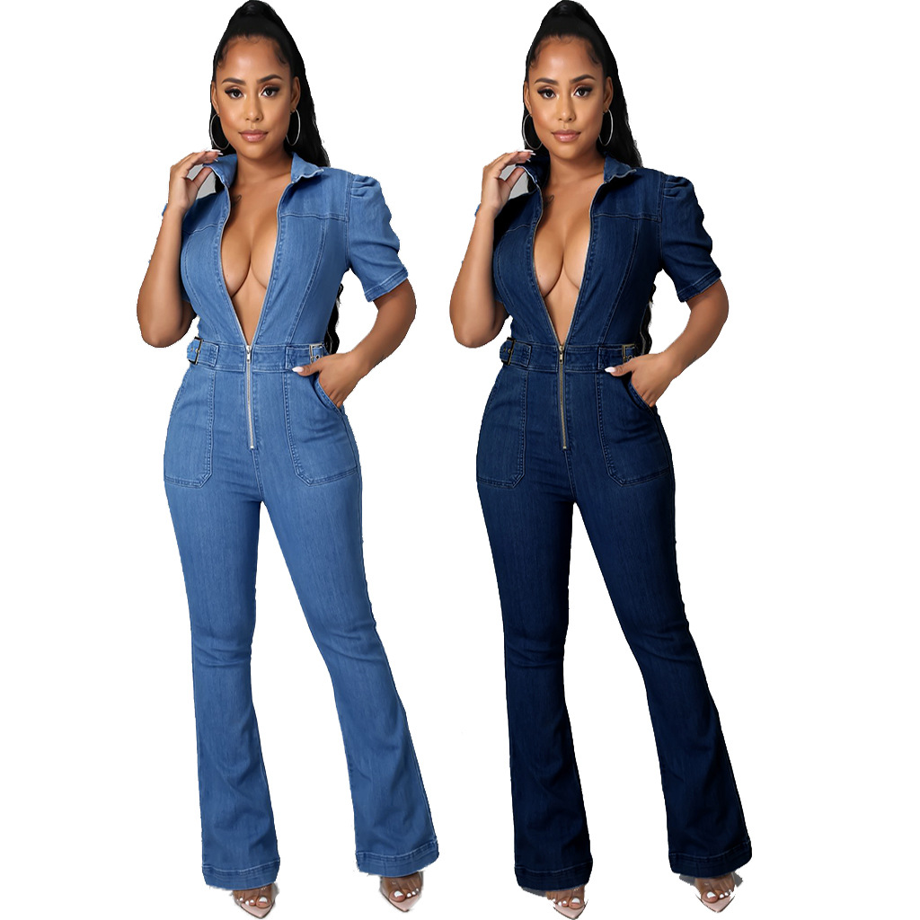 wholesale women s clothing Nihaostyles Slim zipper casual denim jumpsuit NSSF66895