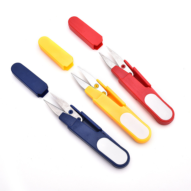 新款十字绣带盖安全鱼线剪彩色十字绣小剪刀不锈钢U型小纱剪批发