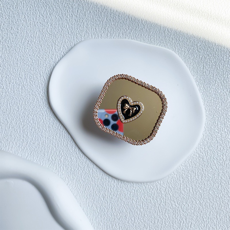 Mobile phone holder, mirror, back sticker, retractable airbag, love square rhinestone, Ins style, luxurious folding and_voghion.com