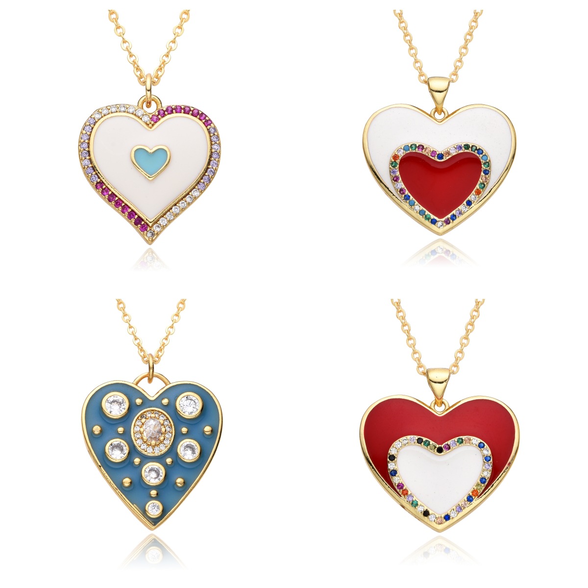 Copper Pendant Material Copper Inlay Heart Shape Zircon Pendant Necklace