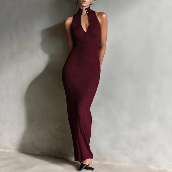 Spring solid color elegant dress sleevless