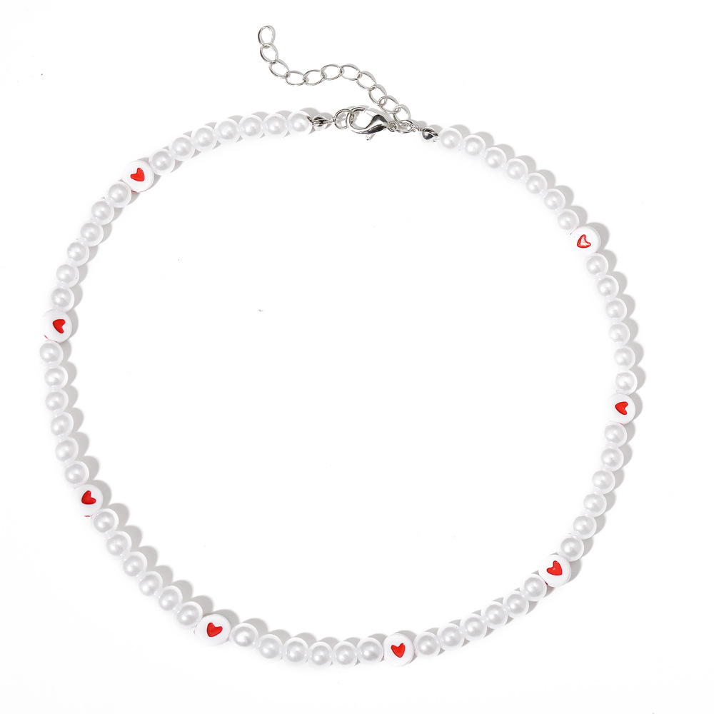 colar de pérolas em formato de coração de pêssego rosa choque estilo retrô elegante colar de pérolas em nicho_voghion.com